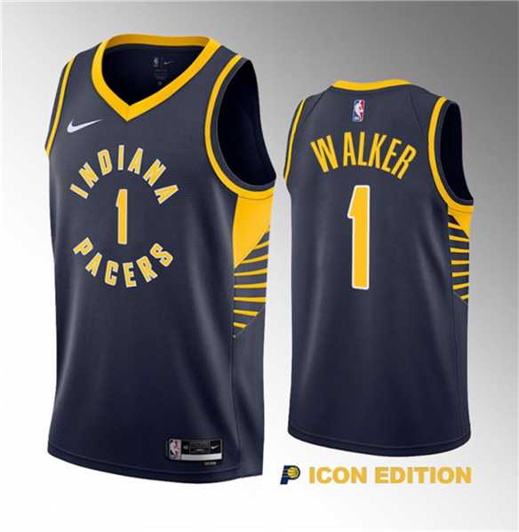 Men's Indiana Pacers #1 Jarace Walker Navy 2023 Draft Icon Edition Stitched Basketball Jersey Dzhi